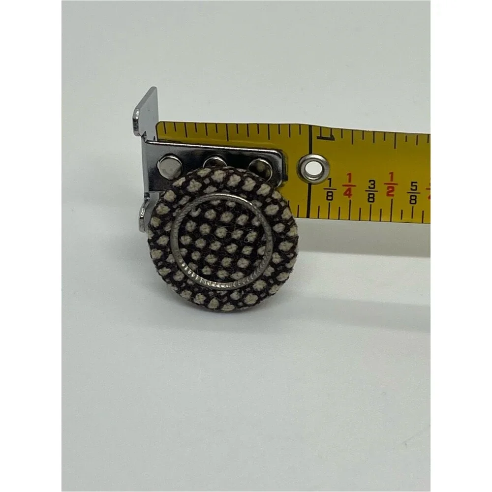 Hand Crafted Brown Cream Plaid Fabric Button Adjustable Ring NWT OS